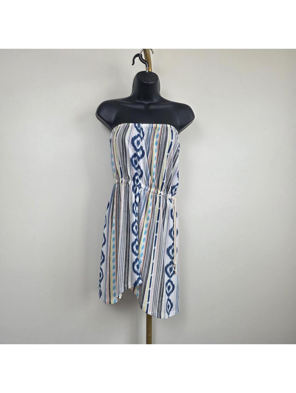 Lagaci Y2K Boho Chic Asymmetric Ikat Strapless dress sz L